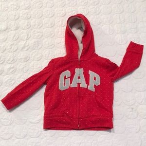 {GAP} Kids Logo Hoodie Red with Silver Sparkle XS